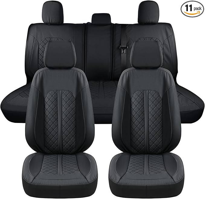 Truckiipa Seat Covers for Truck Chevy Silverado Leather Seat Cover Custom Fit for 2007-2013&2019-2024 Chevy Silverado GMC Sierra 1500, 2020-2024 2500HD 3500HD Double Crew Extended Cab, Full Set, Black