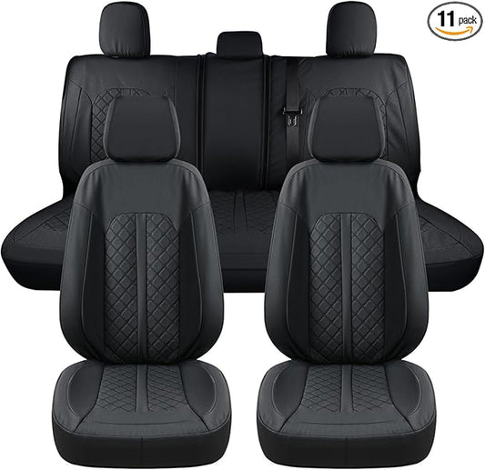 Truckiipa Seat Covers for Truck Chevy Silverado Leather Seat Cover Custom Fit for 2007-2013&2019-2024 Chevy Silverado GMC Sierra 1500, 2020-2024 2500HD 3500HD Double Crew Extended Cab, Full Set, Black