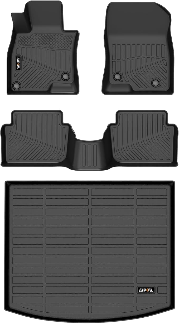 AIPOIL® Floor Mats & Cargo Liner Set for 2014-2018 Mazda 3 (Only Fits Hatchback Models) All Weather Protection TPE Anti-Slip Automotive Full Set Custom Car Mats Accessories - Black