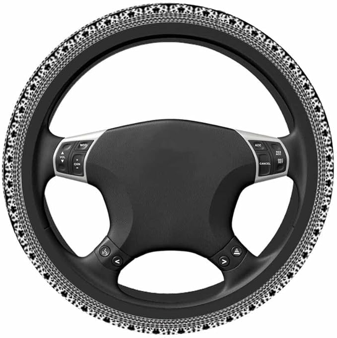 Thai Elephant Steering Wheel Cover Intricate Black and White Design Steering Wheel Cover for Women Men Anti-Slip Breathable Steering Wheel Protector Car Accessories