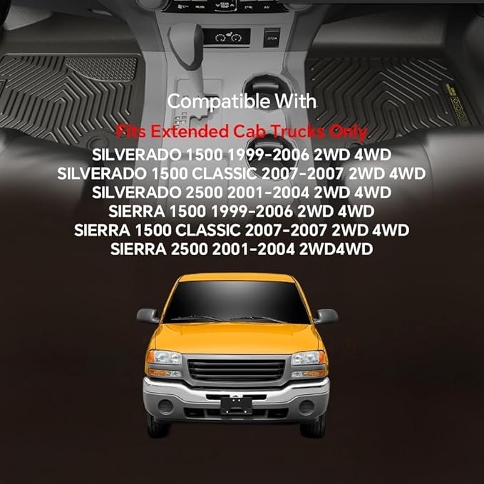 TPE Floor Mats Cargo Liners Compatible with Chevy Silverado/GMC Sierra 1500 1999-2006 All-Weather Protection