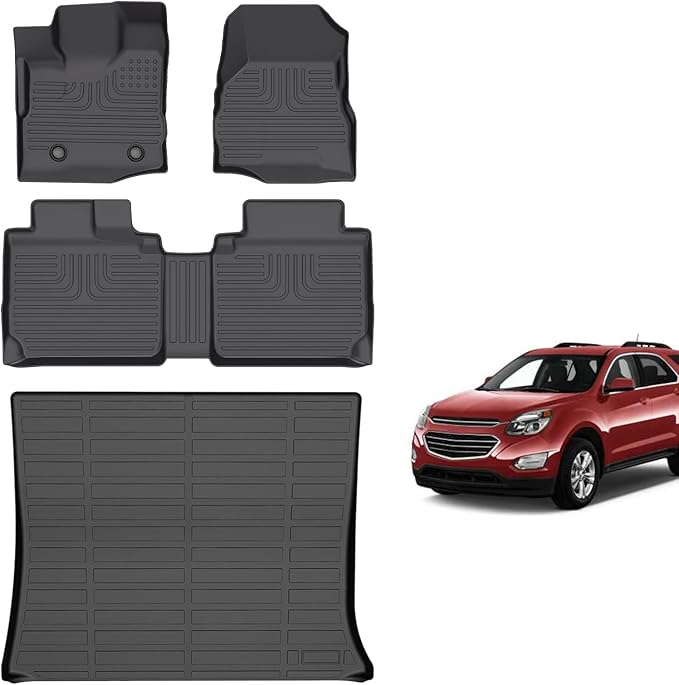 for Chevy Equinox/GMC Terrain Floor Mats 2012 2013 2014 2015 2016 2017(Not for Equinox EV), TPE All Weather Custom Car Floor Mat 1st & 2nd Row Liner Cargo Mat for Equinox 2012-2017 Accessories