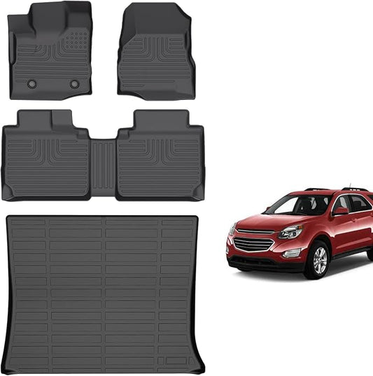 for Chevy Equinox/GMC Terrain Floor Mats 2012 2013 2014 2015 2016 2017(Not for Equinox EV), TPE All Weather Custom Car Floor Mat 1st & 2nd Row Liner Cargo Mat for Equinox 2012-2017 Accessories