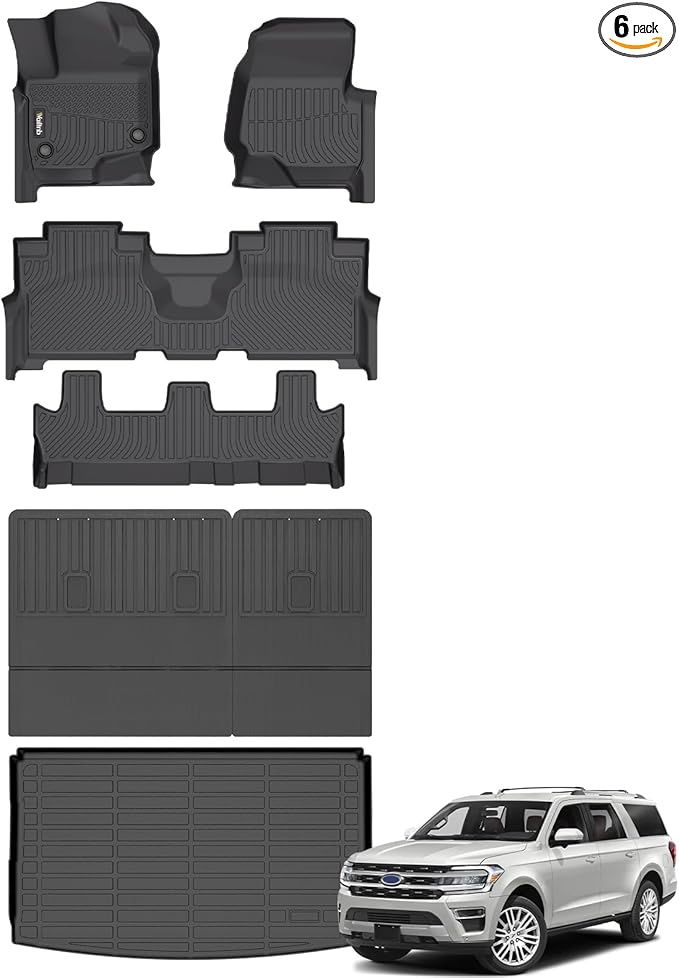 Wailtnb-All Weather Floor Mats & Cargo Liner Backrest Mat for Ford Expedition Max Bench 2021-2024 8 Seat Custom Fit Ford Expedition Max Bench 2021-2024 Waterproof Durable Accessories