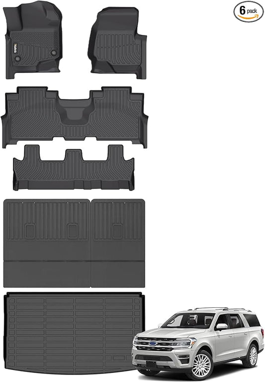 Wailtnb-All Weather Floor Mats & Cargo Liner Backrest Mat for Ford Expedition Max Bench 2021-2024 8 Seat Custom Fit Ford Expedition Max Bench 2021-2024 Waterproof Durable Accessories