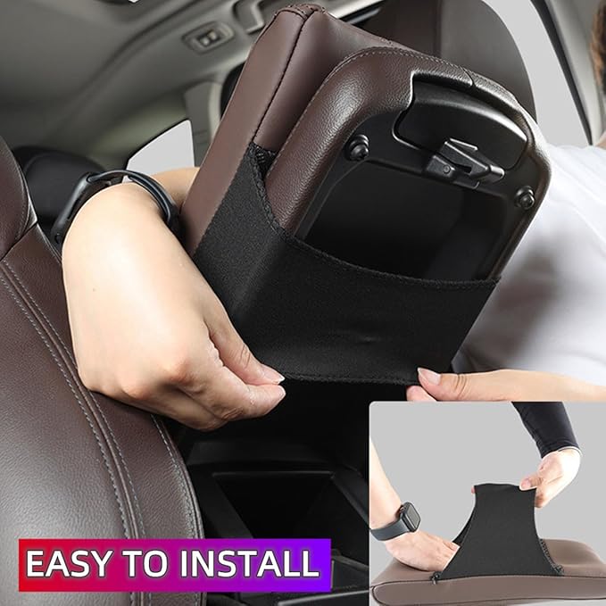 Upgrade Car Console Armrest Pad with Storage Pocket,Comfortable Memory Foam Car Armrest Cushion,Premium PU Leather Car Armrest Cover,Universal Fit for Most Vehicles,Car Accessories(Black)