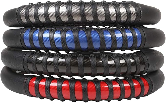 West Llama Microfiber Leather Car Steering Wheel Cover for Men Women,Universal Fit 14.5-15 inch(Leather Nails-Red+Black-Standard Size)