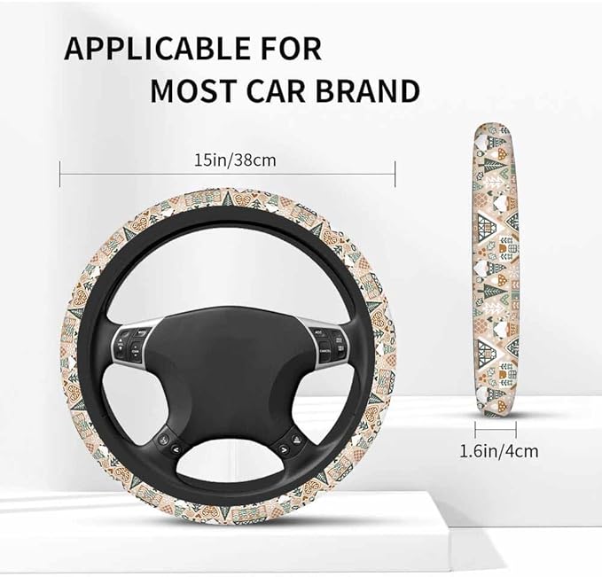 Scandinavian Gnomes Elastic Steering Wheel Cover Gingerbread House and Tree Steering Wheel Cover Anti Slip Protective Case Universal Stretch Steering Protector