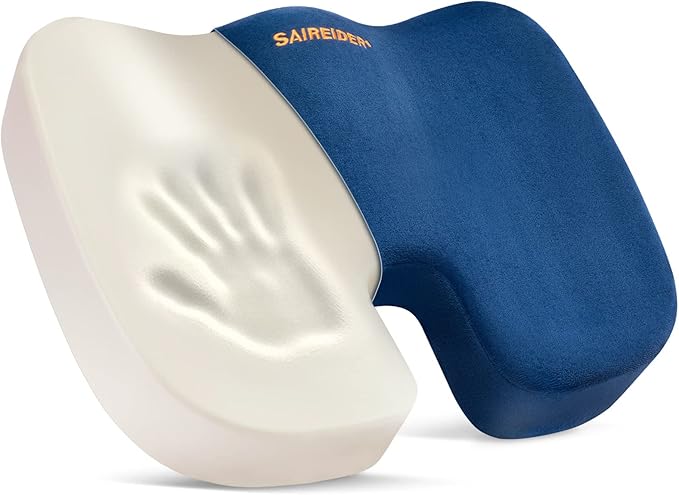 SAIREIDER Chair Cushions for Office, Memory Foam Coccyx Cushion Pads for Tailbone Pain, Car Seat Cushion, Sciatica Relief Pillow, Correct Sitting Posture (Navy Blue)