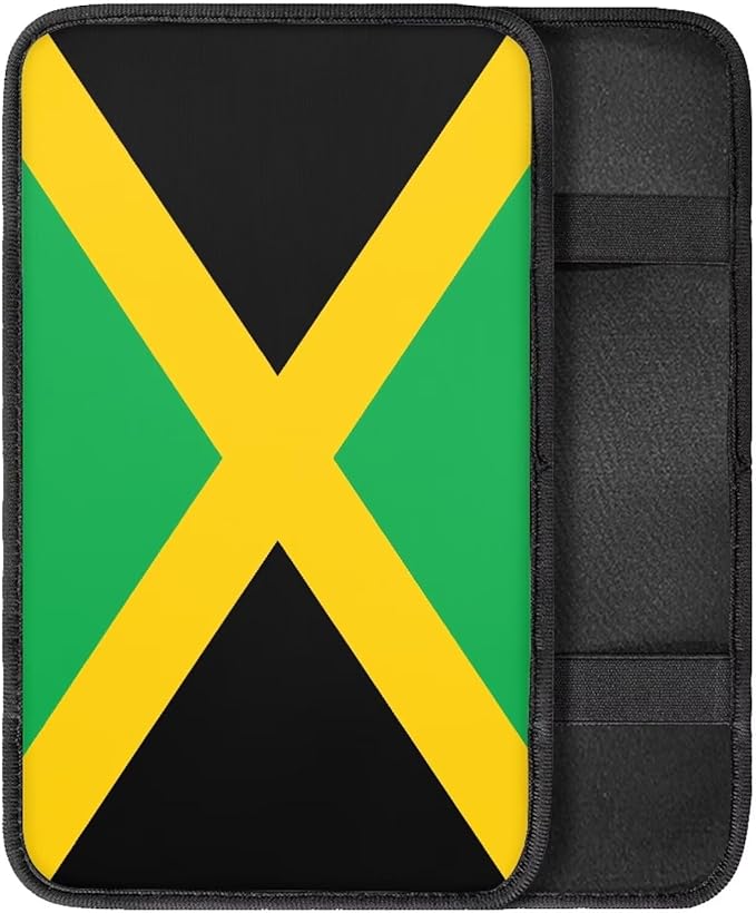Vehicle Center Console Armrest Cover Pad, Universal Fit Soft Comfort Center Console Armrest Cushion for Car, Jamaica Flag