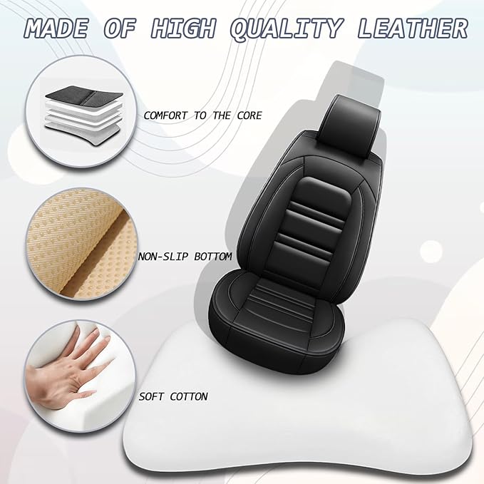 Seat Covers for Nissan Car Versa 2007-2025 | 5-Seats Leather Seat Covers, Easy to Install Automotive Seat Covers Full Set (Full Set, Black)