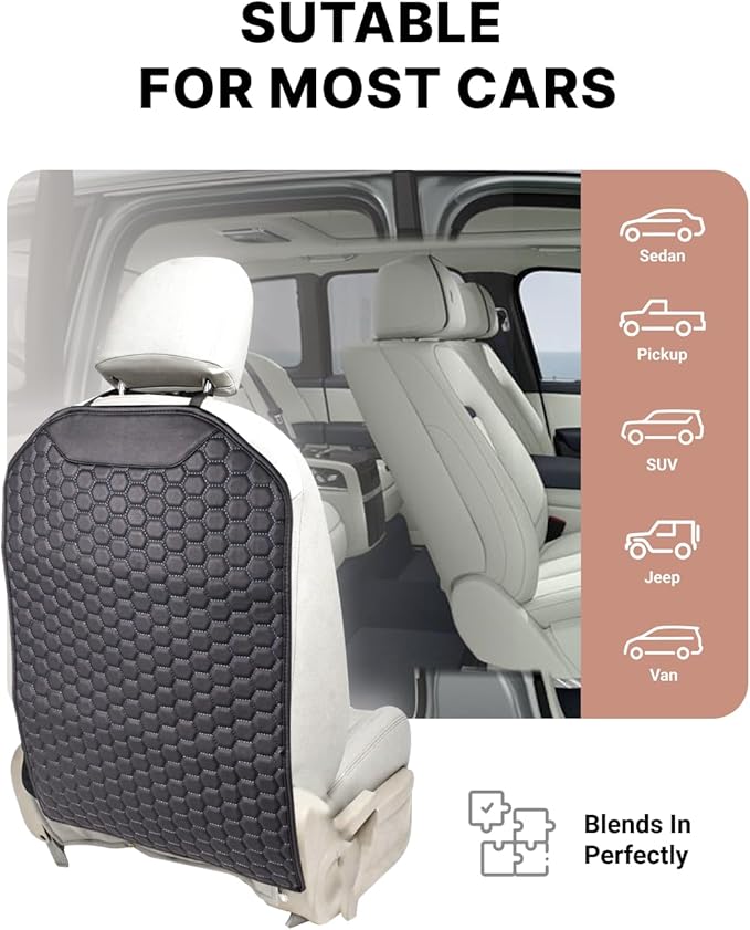 Owleys Car Seat Protector Set - Black, Waterproof & Non-Slip, Kick Mat & Back Seat Protection