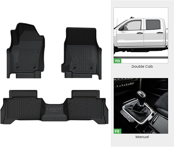 LASFIT Floor Mats for Toyota Tacoma 2024-2026 Double Cab Gasoline (Only Fit Manual) All Weather TPE Floor Liners for Custom Fit Tacoma Front&Rear 2 Row Mats (Not Fit Xtra Cab or Hybrid or Auto Trans)