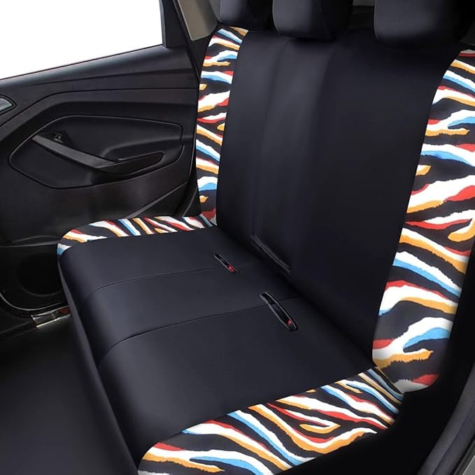 Flying Banner car seat Covers Protects Water Proof Faux Leather Carbon Fiber Fronts Rear Bench Covers (Muti-Color Zebra Black, Full Set - 8PCS)