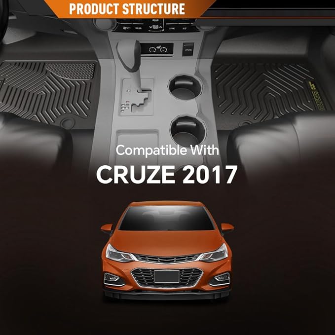 ANDPLAY Floor Mats Liners 3PCS Compatible with Chevy Cruze 2017 1st & 2nd Row TPE All Weather Protection Black Floor Liners alfombras para carro