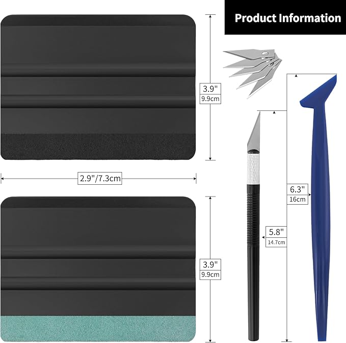 Window Tint Kit, Profession Car Wrap Kit with Felt Squeegee and Felt Replacements, Craft Knife and Blades, Safe Vinyl Cutter, Micro Squeegee for Vinyl Wrap Tools Tint Tools