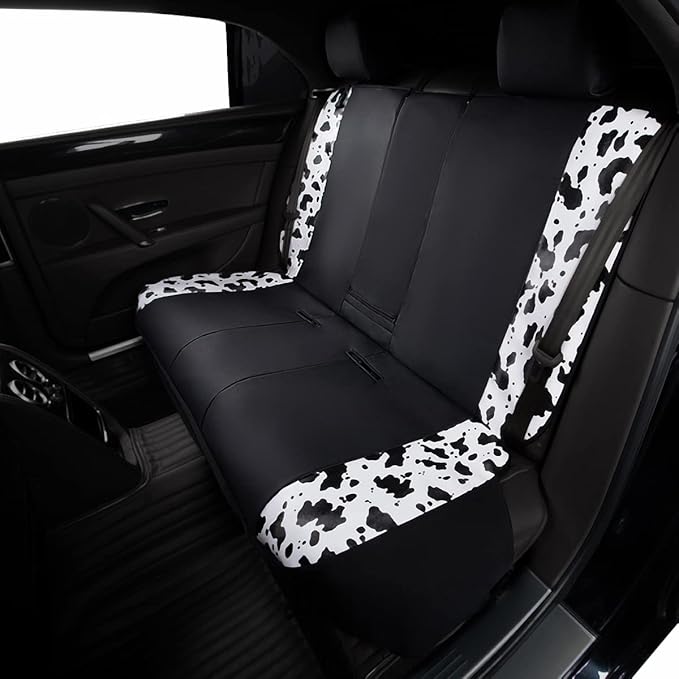 Flying Banner car seat Covers Protects Water Proof Faux Leather Carbon Fiber Fronts Rear Bench Covers (Cow Black, Full Set - Combo Pack)