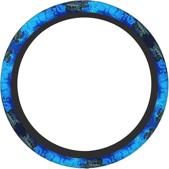 Watercolor Blue Sea Turtle Car Steering Wheel Cover Universal Fit 15 Inch, Anti-Slip Breathable Sweat Absorption Neoprene Steering Wheel Protector for Women Men