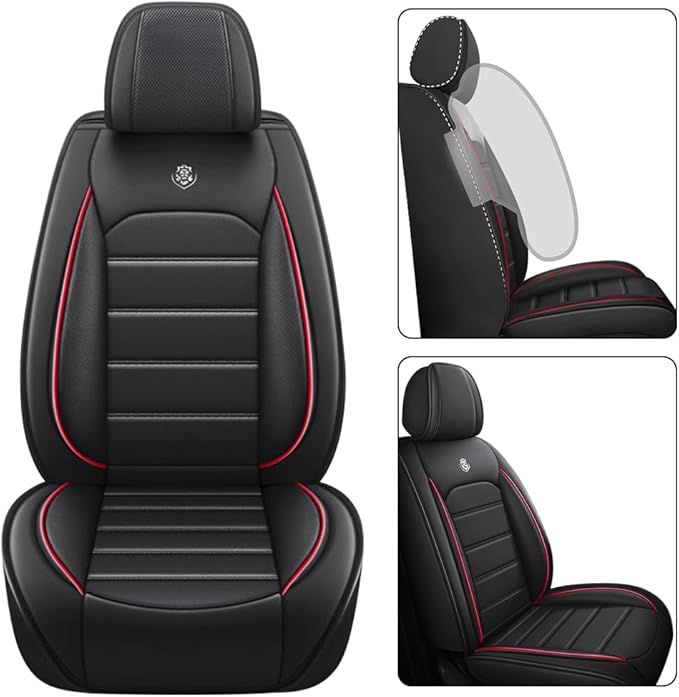 for Toyota Highlander 2006-2026 Seat Covers,Waterproof,Abrasion-Resistant PU Leather 2PCS Front Seat Cover(Black&Red)