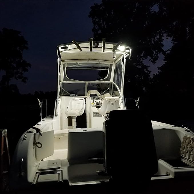 YM E-Bright Car Led Strip Lights Cuttable Underwater Marine Underglow Led Lighting for Boat Motorcycle Trucks Golf Cart Interior Exterior Waterproof IP68 24inch 60CM 72SMD 12v,White(Pack of 4)