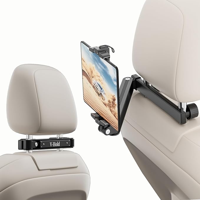 Foldable Tablet Car Holder for Backseat, Adjustable Car Headrest Tablet Holder, Road Trip Essentials for Kids. Back Seat iPad Mount for 4.7-11" Devices