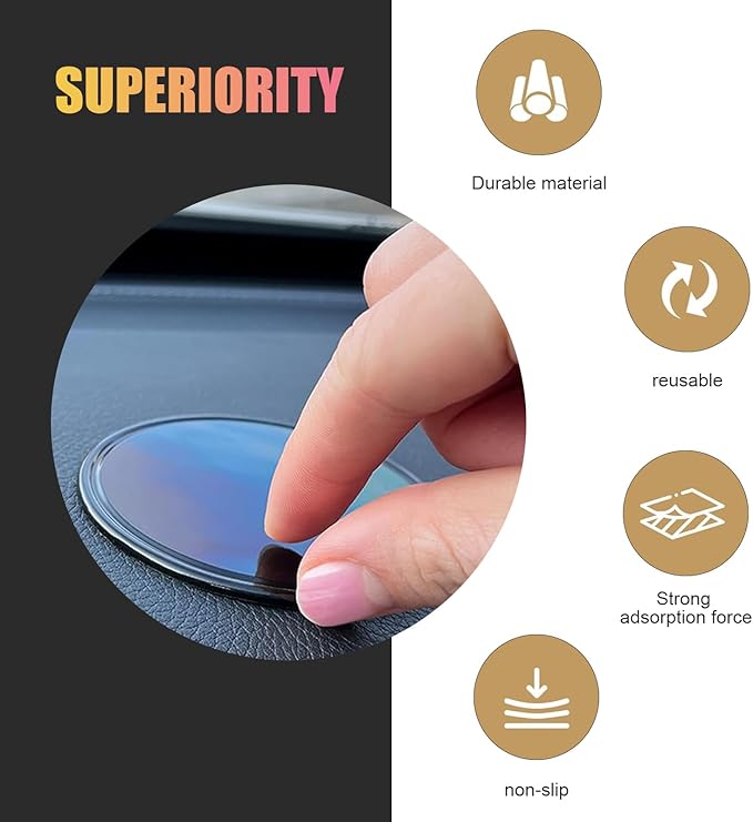 5 PCS Car Dashboard Sticky Non Slip Pad, Removable Anti-slip Mat for Smartphones GPS Keys Glasses, Waterproof & Heat-resistant Gel Pad, Universal for Most Cars, Trucks, SUVs (Black)