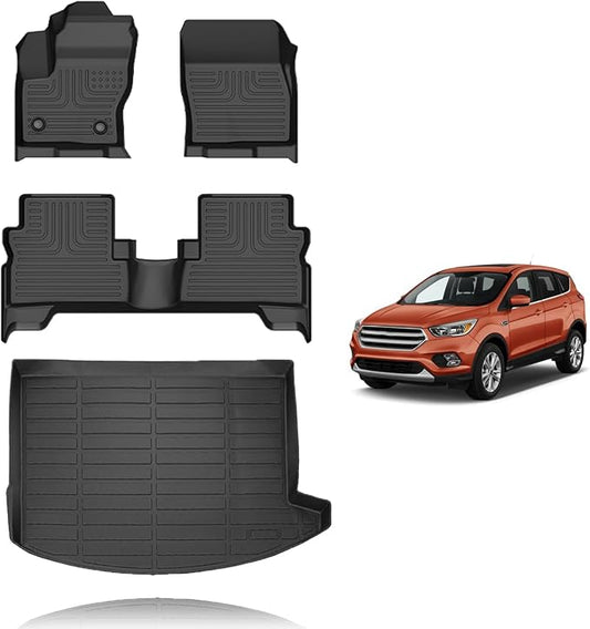 All Weather Car Floor Mats & Cargo Liner Set Fit for Ford Escape 2013-2019 & Ford C-Max 2013-2018 Floor Liners Trunk Liner Escape Cargo Mat Accessories Black