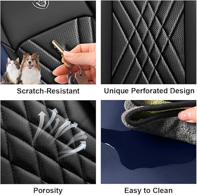 Seat Covers Fit for Toyota Corolla 2015-2026 Leather Car Seat Cover, Stylish Waterproof Breathable Easy to Install Airbag Compatibility, Auto Interior Accessories(5 Seat with Pillow,Black Blue)