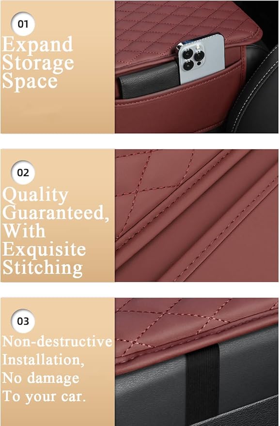 Upgraded Car Center Console Cover, Leather Armrest Cushion Pad with 2 Storage Bags, Microfiber Soft Waterproof Seat Box Cover Protector, Car Interior Decor Accessories Fit for Most Cars, Vehicles