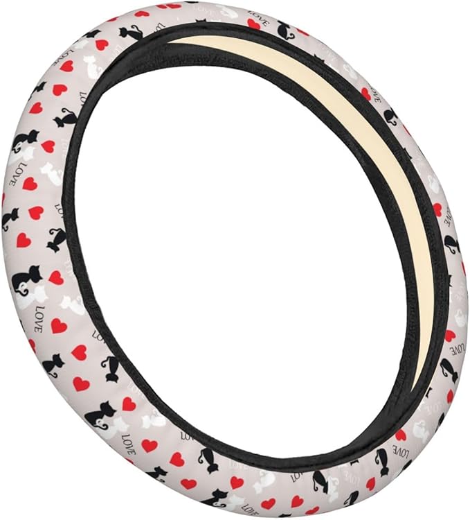 Dujiea Cats On A Love Elastic Stretch Steering Wheel Cover, Anti-Slip and Durable Car Steering Wheel Accessories for Women Men, 15 Inch Universal Fit Car, Truck, SUV