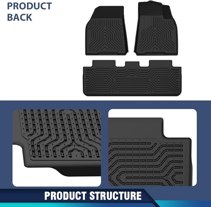 PIT66 Floor Mats Cargo Liners Compatible with Tesla Model Y 2020 2021 2022 2023 2024 2025 (5-Seat) (Heavy Duty) 3-Piece Premium All Weather Automotive TPE Liners