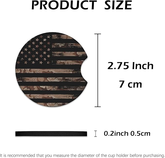 2 Pcs Car Cup Coasters, Wood Grain American Flag Universal Non-Slip Rubber Car Coasters for Cup Holders 2.75 inch, Car Interior Accessories for Men