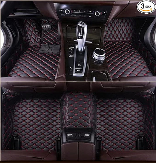 YaruicarCustom Car Floor Mats for 99.99% Sedan SUV Sports Car Men Women Protection Full Coverage Pads Anti-Slip Leather Floor Lining All Weather (Black Red)