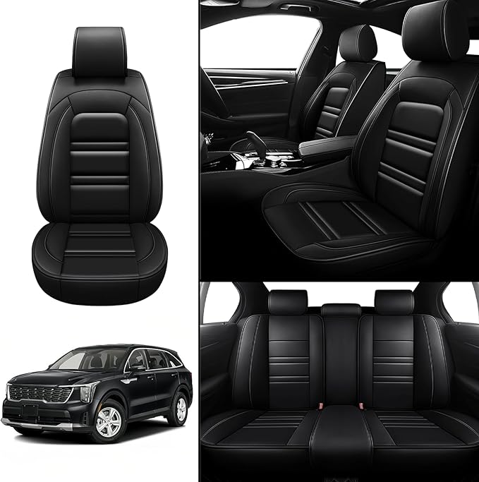 Seat Covers for kia Sorento 2003-2025 | 5-Seats Leather Seat Covers, Easy to Install Automotive Seat Covers Full Set (Full Set, Black)