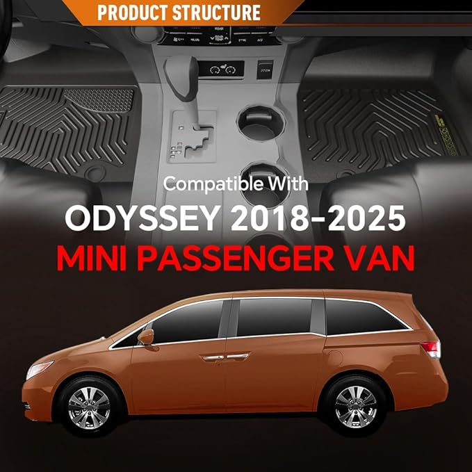 ANDPLAY TPE Floor Mats Liners 5PCS Compatible with Honda Odyssey Mini Passenger Van 2018 2019 2020 2021 2022 2023 2024 2025 All Weather Protection Black Floor Liners alfombras para carro