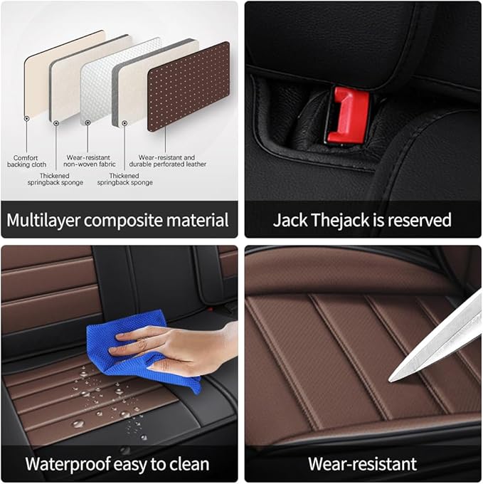 Leather Seat Covers,Waterproof Soft Seat Covers,Interior Accessories Seat Covers Cushion Vehicle Protector Airbag Compatible,Fits 95% of Vehicles(Black&Coffee,Full Set with Pillow)
