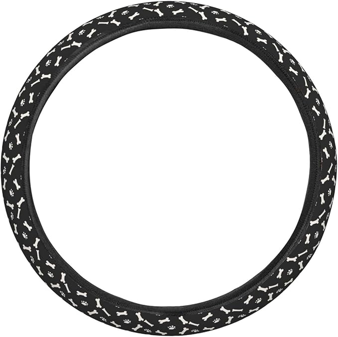 Dog Paw Bone Print Steering Wheel Covers Anti-Slip Elasticity Car Accessories Steering Wheel Protector Universal 15 Inch for Cars SUV Vehicle Truck