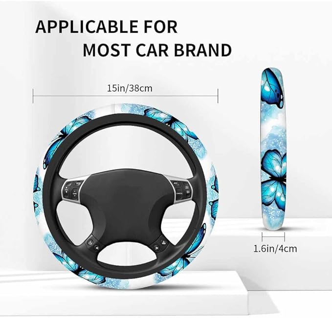 Watercolor Butterfly Steering Wheel Cover Butterfly with Black Edge Steering Wheel Cover for Women Men Anti-Slip Breathable Steering Wheel Protector Car Accessories