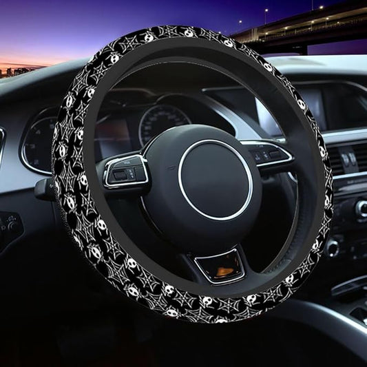Spider Web Steering Wheel Cover Spider on The Web White Black Steering Wheel Cover for Women Men Anti-Slip Breathable Steering Wheel Protector Car Accessories