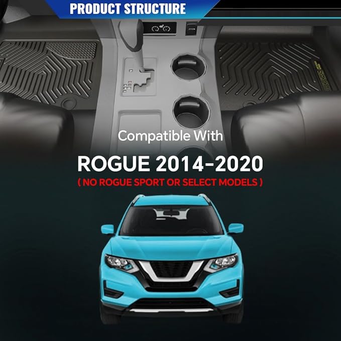DOTCOM TPE Floor Mats Fit Nissan Rogue 2014-2020 (No Rogue Sport or Select Models), All Weather Full Cover Protection 1st & 2nd Row Cargo Liner Accessories,alfombras para carro 3PCS