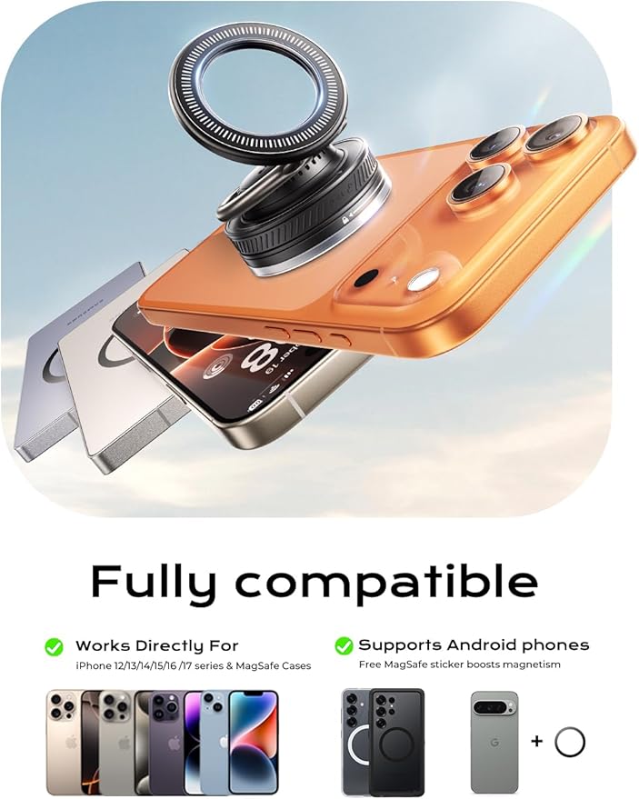 MAGIC JOHN Magnetic Phone Holders for Your Car [Car Aroma Mount] [2-in-1 Fragrance Diffuser & Phone Stand][Ultra-Suction Cup] 360° Adjustable Magnetic Phone Holder, Car Accessories for iPhone, Black