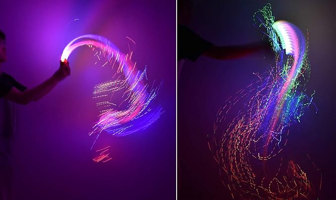 AZIMOM LED Fiber Optic Dance Whip Space Whip 6ft 360° Swivel 40Display Battery Power Mode Pixel Whip Rave Flow Super Bright Light Up Whip for Party Dancing EDM Show Music Festival