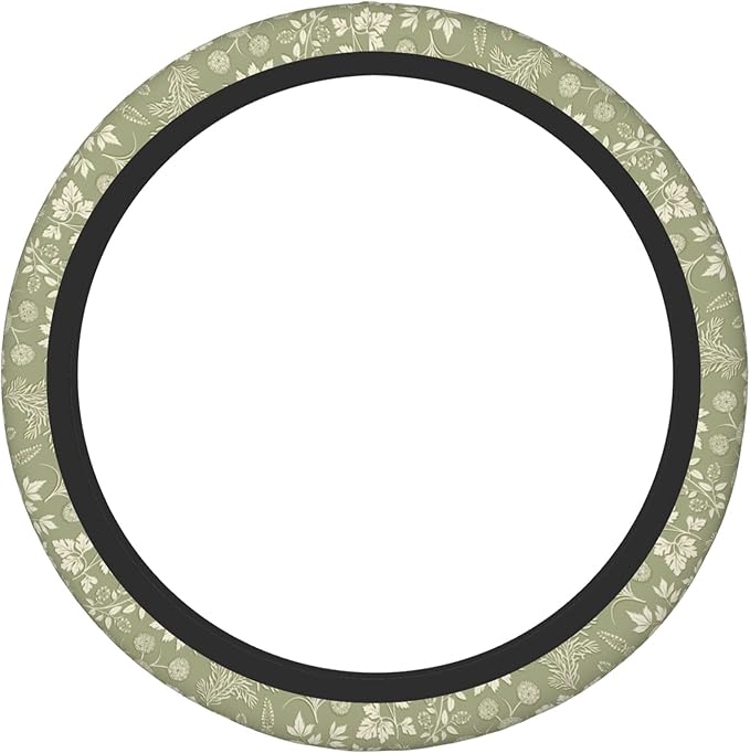 Green Leaf Plant Steering Wheel Cover for Women, Universal 15 inch Breathable Anti Slip Steering Wheel Covers for Cars, Auto, SUVs