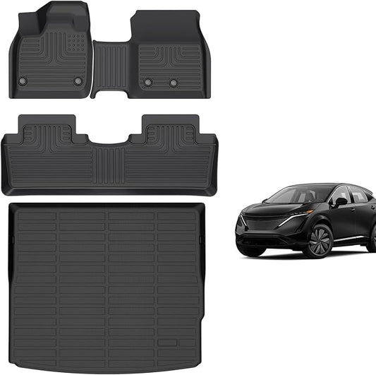 for Nissan Ariya Floor Mats 2023 2024 2025, TPE All Weather Custom Car Floor Mat Cargo Trunk Liner Full Set for Nissan Ariya Accessories 2023-2025