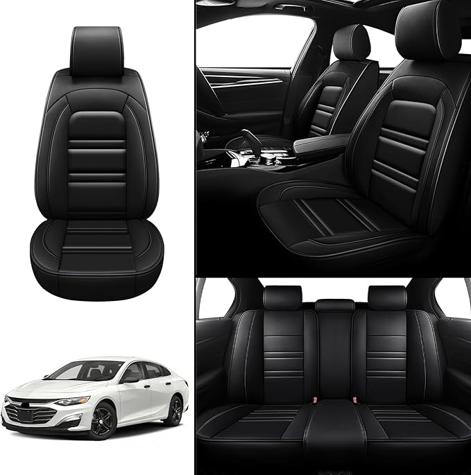 Seat Covers for Malibu 2004-2025 | 5-Seats Leather Seat Covers, Easy to Install Automotive Seat Covers Full Set (Full Set, Black)