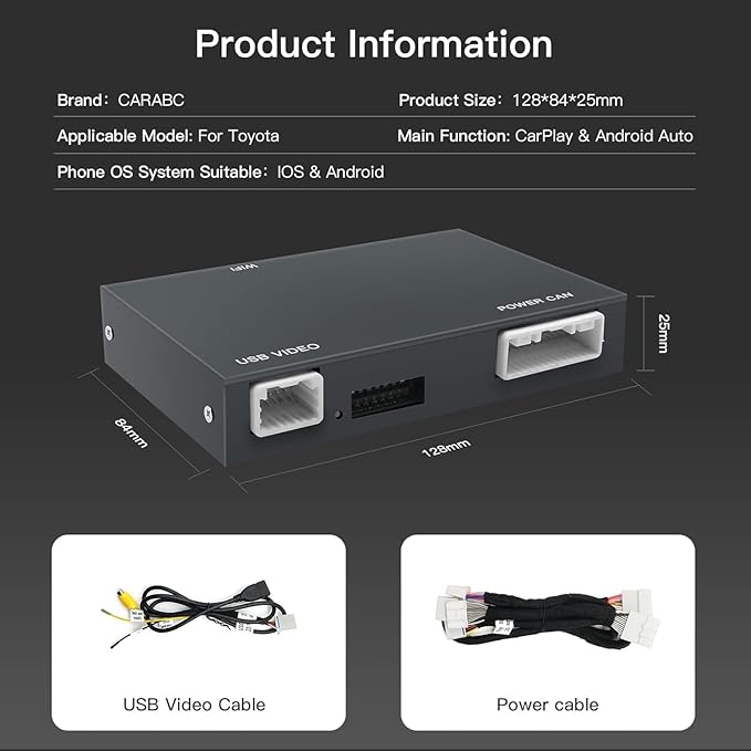 CARabc Wireless Carplay Android Auto Adapter for Toyota with Entune2.0 2014-2019, Fits for Tundra/Highlander/RAV4/Tacoma/Camry/Corolla/Avalon/Prius/CH-R/Sienna