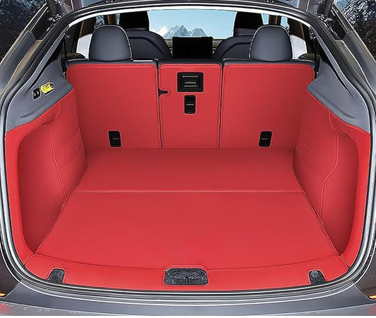 2026 Tesla Model Y 5 Seater Juniper Refresh Trunk Liner Red Nappa Leather (Back Seat Protector + Cargo Protector+High Side Panel +Door Sill Protector) Pet Dog Cover (Red)
