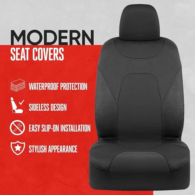 Motor Trend AquaShield Waterproof Front Seat Covers, Black Seat Covers for Cars – Neoprene Front Car Seats Cover, SUV Seat Covers Protector - Car Interior Cover for Auto, Trucks, & Dog Owners