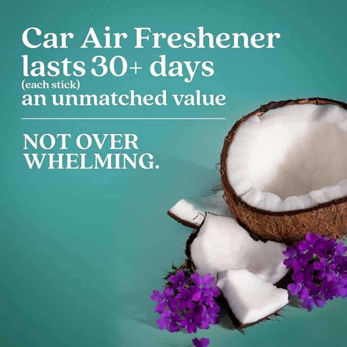 Enviroscent Non-Toxic Car Air Freshener | Natural Car Air Freshener | Essential Oil Diffuser | Car Scent Lasting Over 480 Days | 8 Packs of 2 Hanging Auto Stix (Seaside Coconut & Verbena)