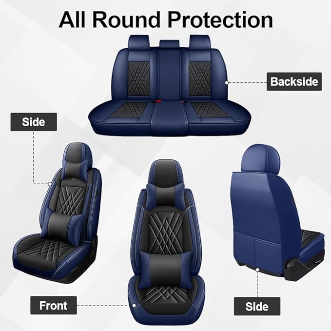 Seat Covers Fit for Toyota Corolla 2015-2026 Leather Car Seat Cover, Stylish Waterproof Breathable Easy to Install Airbag Compatibility Auto Interior Accessories(Front Set with Pillow,Black Blue)